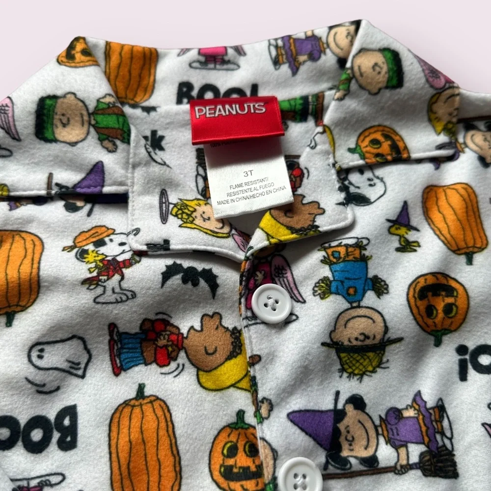 Toddler Peanuts Charlie Brown Halloween Theme Fleece Pajama Set Size 3T - Picture 4 of 11